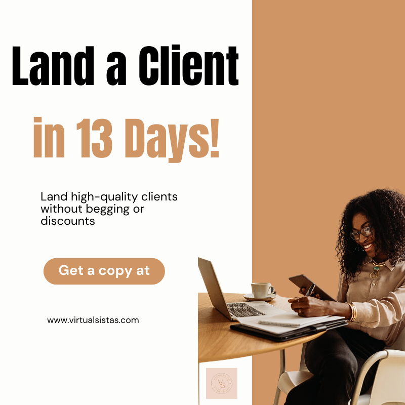 virtualsistas's tweet image. ✨ Land a Client in 13 Days! ✨  

Have you been an assistant for a while but haven&apos;t had much luck landing clients? 

Are you tired of lowering your standards in order to land clients?

Grab your copy at virtualsistas.com!

#CREVAs #VirtualSistas #CRESupportServices