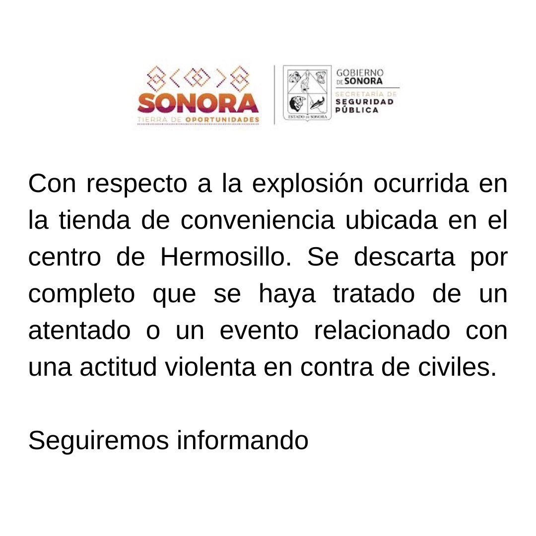 Luego del incendio en #Hermosillo de la tienda #Waldos , que ha causado al momento 23 muertes, el Gobierno de Sonora descarta “por completo” que haya sido un atentado o una actitud violenta contra civiles.