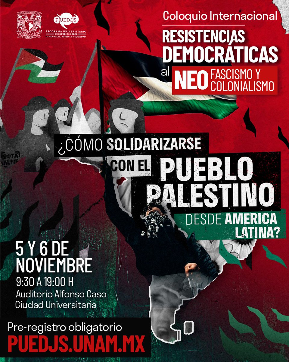 Ningún tema en los últimos años ha movilizado tanto a la sociedad como el genocidio en Palestina 🇵🇸

Aun así, muchxs siguen preguntándose: ¿cuál es nuestro papel para contribuir a la paz?🕊️

Busquemos una respuesta juntxs en el Coloquio Internacional PUEDJS 2025 🍃
¡Regístrate