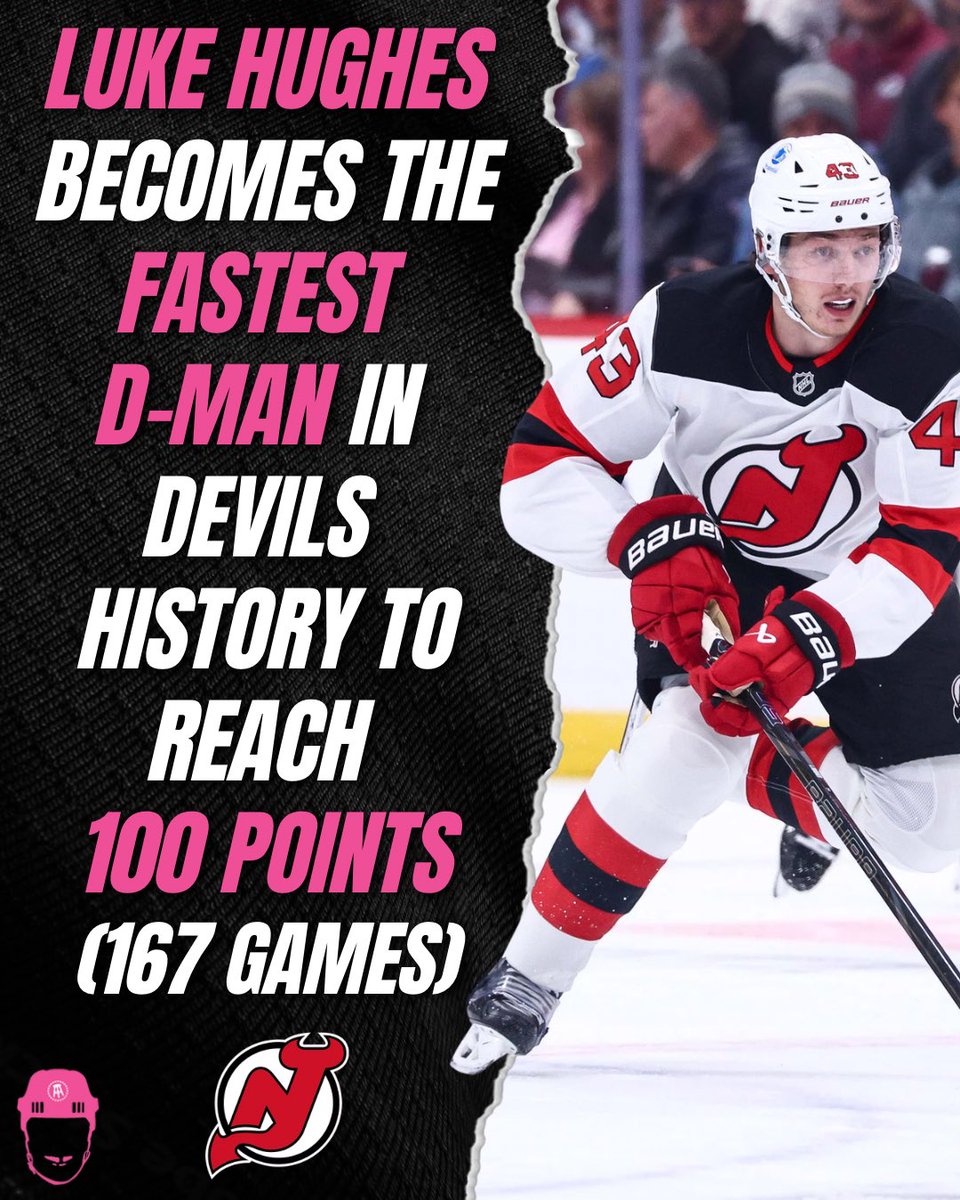 Luke Hughes passes Brian Rafalski as the fastest defenseman in Devils history to reach 100 points 👏