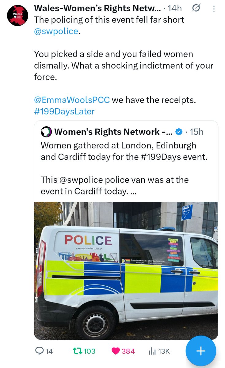 VirginiaFenwic4's tweet image. Reading about the hugely successful #199DaysLater protests in Edinburgh, London and Cardiff, it&apos;s obvious from comments that @PoliceScotland and @metpoliceuk did a good job of protecting women&apos;s lawful rights 👏👏👏 but @swpolice fell short by a mile of doing their duty.