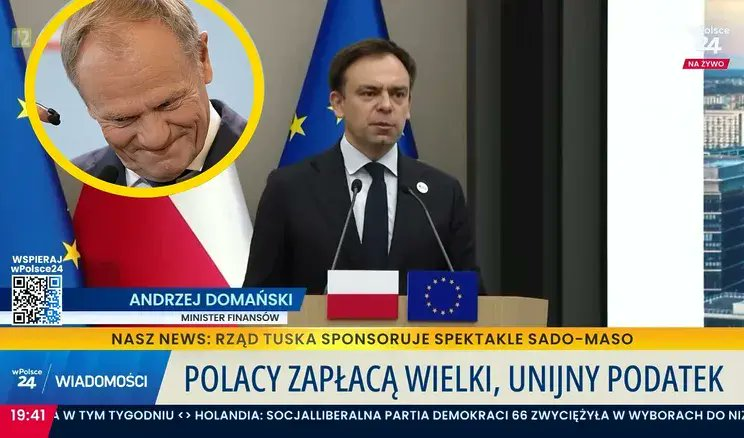 marek67r's tweet photo. Gigantyczna wpadka. Minister finansów Domański podjebał Tuska w sprawie nowego, drakońskiego podatku dla wszystkich Polaków 
Wbrew zapewnieniom premiera Donalda Tuska system ETS2 wejdzie w życie. Informacja taka wypsnęła się ministrowi finansów Andrzejowi Domańskiemu.🤣🤣🤣 https://t.co/gppRNNmevP