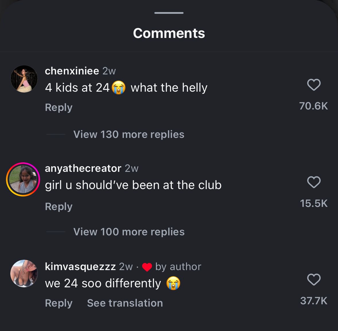 sarahcstock's tweet image. &amp;gt;happily married 24 year old with 4 kids 
&amp;gt;top comments all hating because she ‘should be at the club’