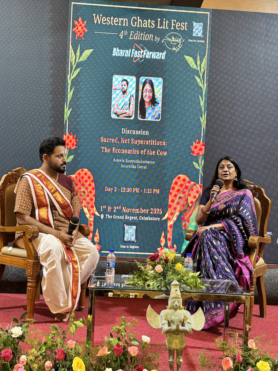 Great session on Goseva by ⁦<a href="/Ashwinsampathk/">Ashwin Sampatkumaran</a>⁩ of ⁦<a href="/daksinvrindavan/">Dakshin Vrindavan</a>⁩ in conversation with ⁦<a href="/anuradhagoyal/">Anuradha Goyal</a>⁩ at #WesternGhatsLitFest ⁦<a href="/GhatsLitFest/">Western Ghats Lit Fest</a>⁩