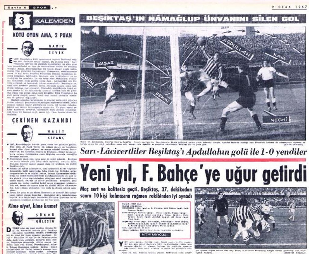 Süper ligin en ilginç Fenerbahçe - Beşiktaş maçlarından biri. Skorundan ziyade tarihi ile öne çıkan bir İstanbul derbisi. Tarihte 1 Ocak günü -üstelik gündüz vakti tıklım tıklım dolu bir İnönü Stadı'nda- oynanan tek Fenerbahçe - Beşiktaş lig maçı.
#BJKvFB
