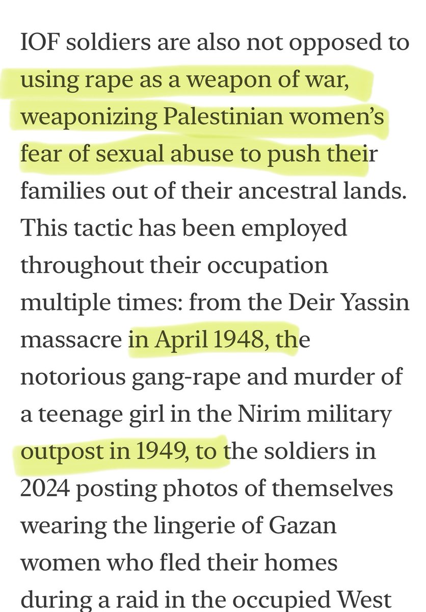 JeanHatchet's tweet photo. The pro-Hamas TWV women who were flown in to Filia “by mistake or something something” published a piece in July about how to be a good radical feminist by hating Jews. It included an accusation that the Israeli army routinely uses rape as a weapon of war.
They provided two horrible examples of Israeli soldiers using rape. From 75 years ago.
Meanwhile @brunskellevans is letting her brains fall out denying Hamas raped ANY woman two years ago.
You know who is raping Palestinian women? Palestinian men.