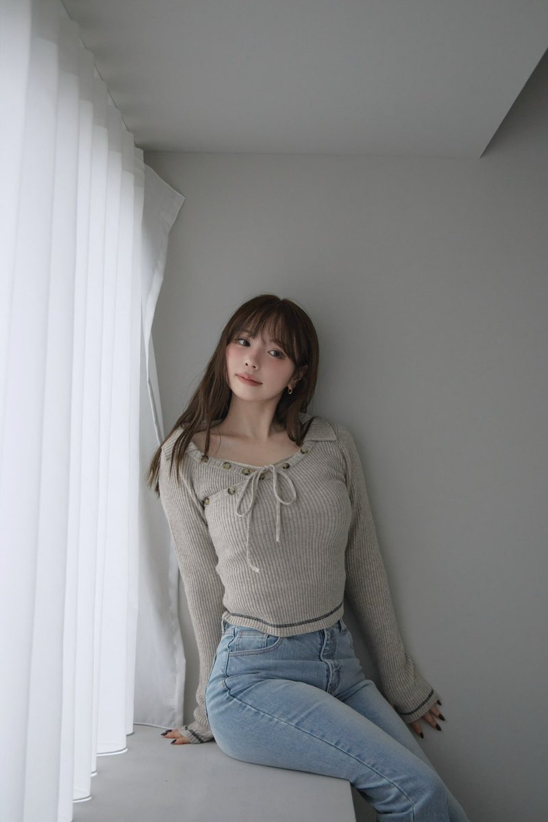 トップス Andmary Anita button knit tops beige ANDMARY】Anita