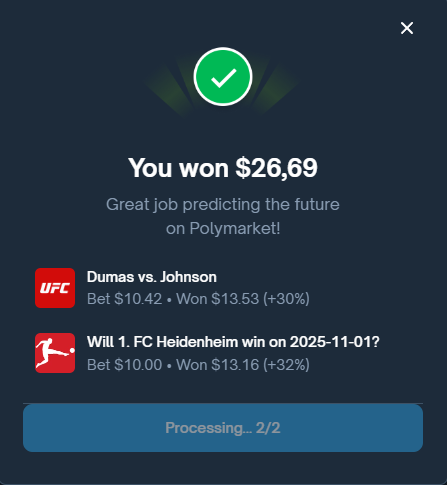 Começando a graça no <a href="/Polymarket/">Polymarket</a>... Só tenho a agradecer ao <a href="/BirckMega/">Birck</a> pelas calls.