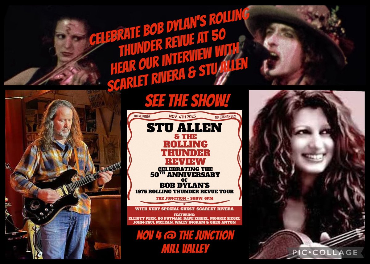 Scarlet Rivera &amp; Stu ahead of their gig on November 4 in Mill Valley.

Scarlet Rivera is joining Stu Allen at The Junction in Mill Valley Nov 4th

interview with Scarlet about Dylan &amp;  with Stu, on how Dylan inspired him.

🎼megaphone.link/PAN6280895096

🎼
 megaphone.link/PAN6280895096