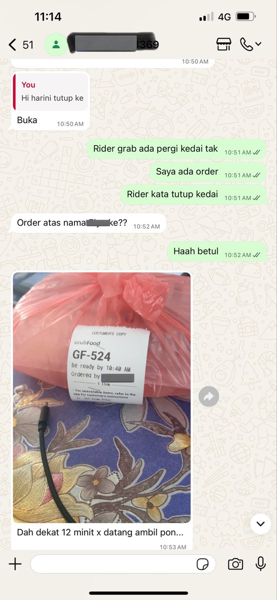 elynazizz's tweet photo. Dahla menipu kedai tutup, orang cakap baik2 memerli pulak. Pantang ye kita kena tipu ni nasib baik boleh cek dengan restaurant. Bad attitude. @GrabMY pls check your rider 👎🏻. https://t.co/F6a99DXVXn
