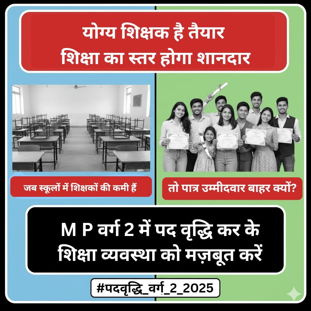 vinitapanw65338's tweet photo. #पदवृद्धि_वर्ग_2_2025 
माध्यमिक शिक्षक भर्ती परीक्षा 2025 के सभी विषयों में 3- 3 हजार पदों की वृद्धि की जाए!!
@CMMadhyaPradesh @PMOIndia @EduMinOfIndia @MPTakOfficial @schooledump @TheLallantop @TheSootr
#VARG2POSTINCREASE https://t.co/1CX5qQJ2ph