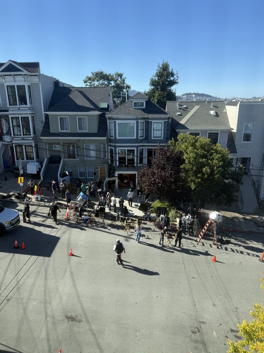 nbt's tweet image. Our block in Potrero Hill was taken over by a film crew today. Putting the pieces together, pretty sure this is a sneak peek of the next OpenAI commercial