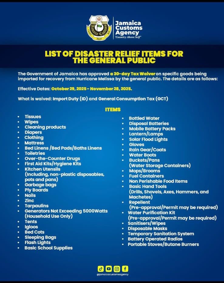Thinking of donating items for disaster relief in Jamaica? Please see the official list of items needed for the general public!👇👇👇🇯🇲🇯🇲🇯🇲