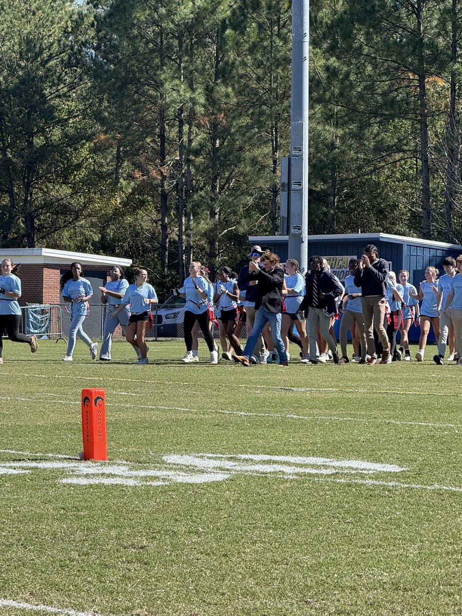 Powderpuff football at CHCA. Giving the girls some lessons on how to get it done