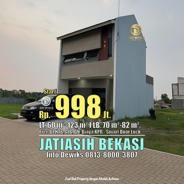 dewiksproperty's tweet photo. Dijual Rumah Cluster di Jatiasih Kota Bekasi Free Biaya. Info Dewiks 0813-8000-3807

LT : 60 m² - 123 m²
LB : 70 m² - 82 m²
KT : 3 | KM : 2
Carport : 2 mobil
Smart Door Lock, Cctv
Free BPHTB, AJB, BN, Biaya KPR

Start Rp 998 juta

Info: 
Dewiks 0813-8000-3807
#rumahdijatiasih https://t.co/HcyQHvCkfe