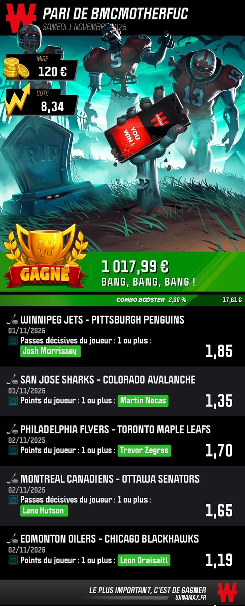 EASY MONEY EASY LIFE MERCI  <a href="/WinamaxSport/">Winamax Sport 🔞</a> #LeSmicOuRien  #Teamparieur #Teamparieurs #ParionsSport #NHLPicks #nhlparlays