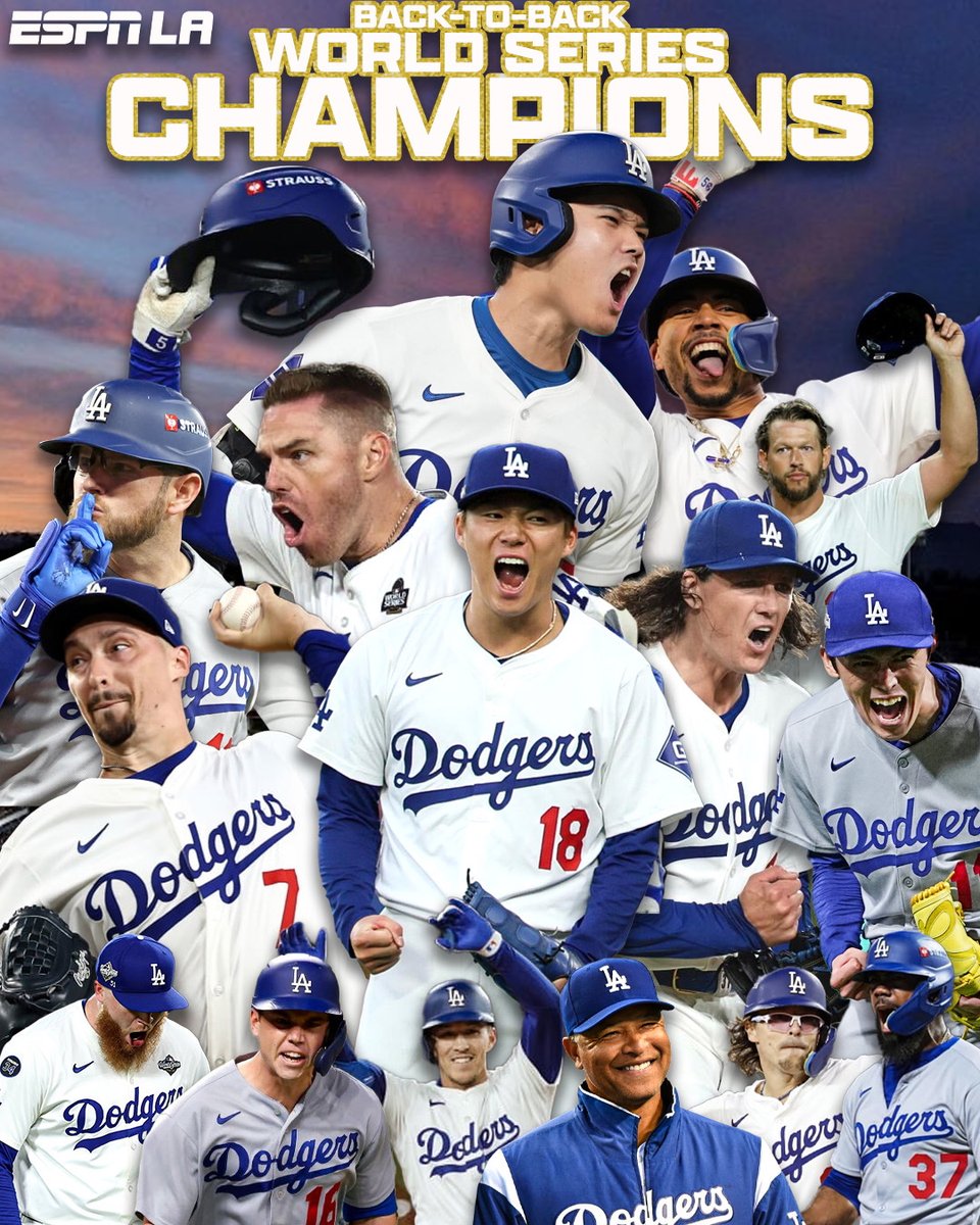 COMEBACK COMPLETE! THE DODGERS DID IT!

First team in 25 years to repeat as #WorldSeries champs! React now on the Blue Review➡️ youtube.com/ESPNLA