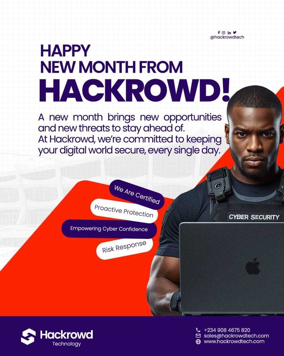 hackrowdtech's tweet image. Happy New Month! 🚀 Stay ahead of the hackers. We&apos;ve got your back.

#Hackrowd #CyberSecurity #NewMonthVibes #Protection #NaijaTech