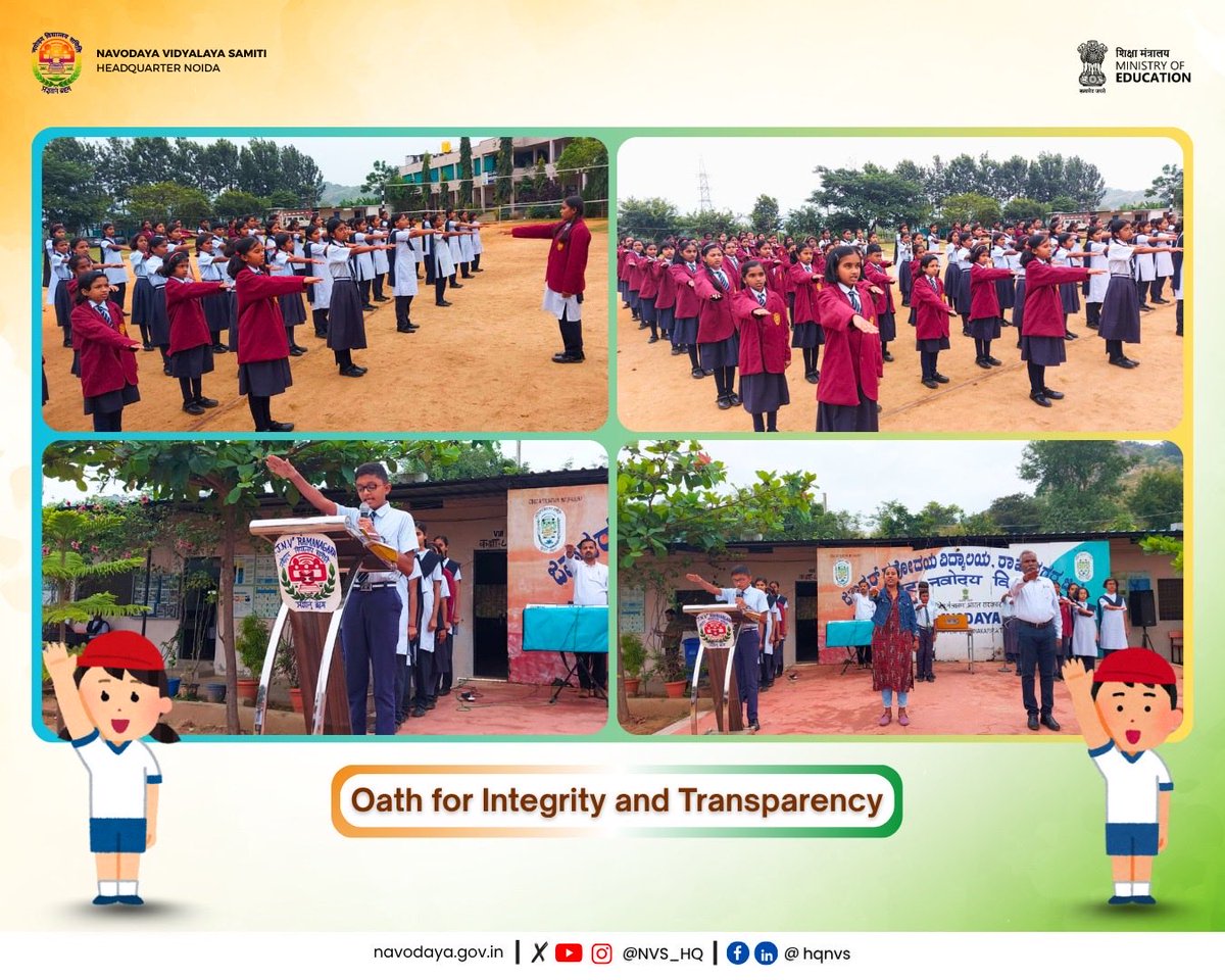 NVS_HQ's tweet image. A Vigilance Awareness Oath Taking Ceremony was held at PM SHRI JNV Ramanagara, Karnataka as part of #VigilanceAwarenessWeek 2025. The event reinforced the values of integrity, transparency, and accountability among students and staff.

#JNVActivity #JNV #NVS
