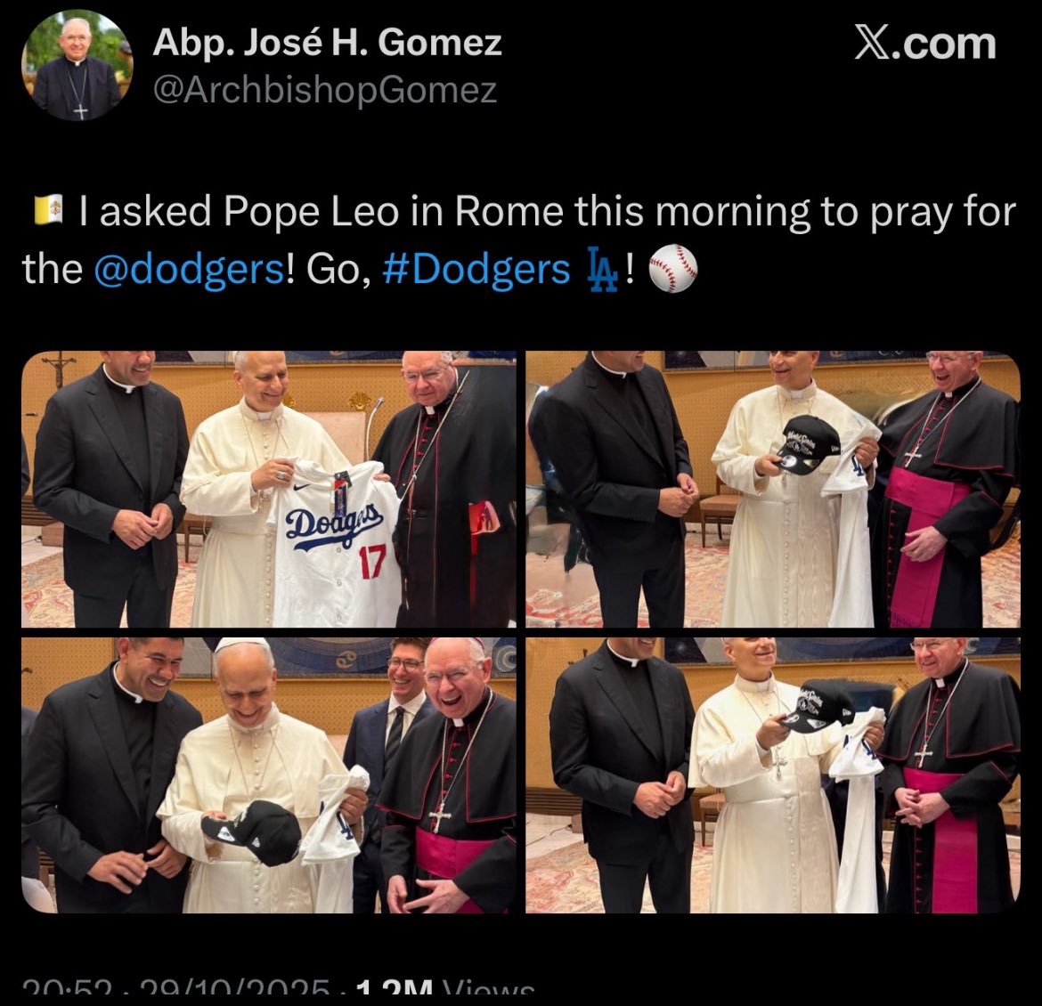 winbigsportss's tweet photo. Dodgers go 12-6 in the World Series since 1/26/2020

(Kobes death day)

Dodgers go 9-14 in the World Series

(Pope Leo born on 9/14)

Picture taken last week https://t.co/eS1gAPkfiQ