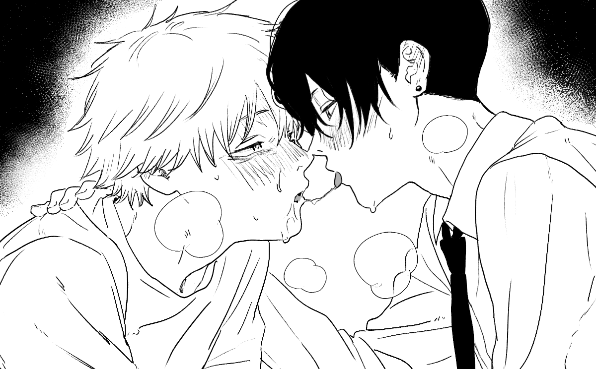 酔っぱらいながら帰ってきたアに、帰宅早々無理矢理ベロチューされて惚けるアキデンのらくがき 