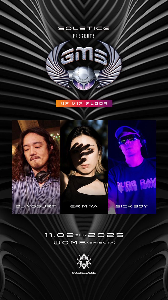 Tonight at <a href="/WOMB_Tokyo/">WOMB official</a> 🔥

いよいよ今夜は渋谷WOMBにて、GMS &amp; 1200 MICROGRAMSが来日！
Solsticeとの最強タッグが、フルオンエナジーに満ちた一夜を解き放つ⚡️

前売チケットの販売は19:00まで🎫
solstice23.zaiko.io/e/solsticegms2…