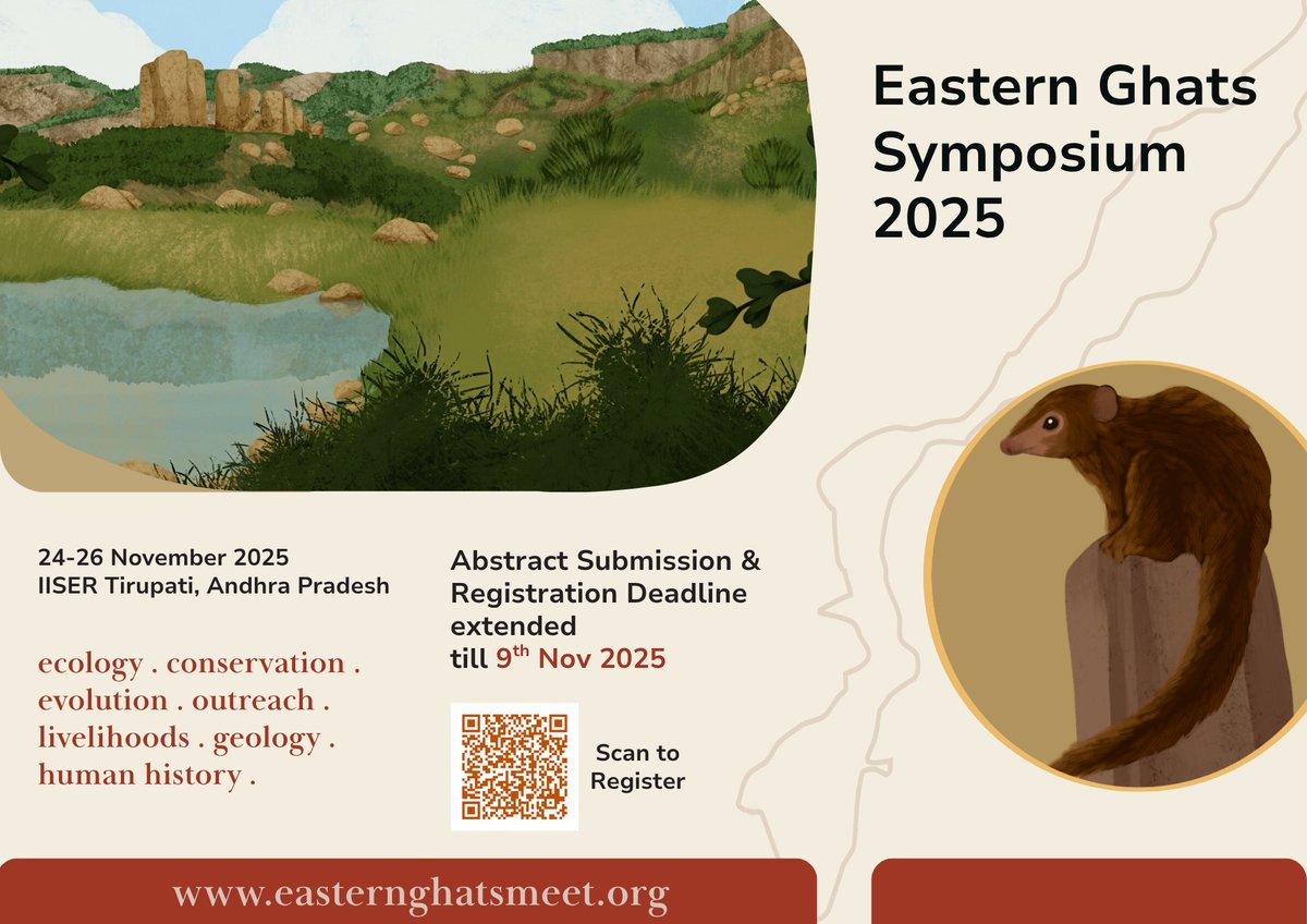 aravindpsuresh's tweet image. Abstract submission deadline extended!
If you work in the Eastern Ghats, don’t miss this opportunity to share your research at the Eastern Ghats Symposium.
New deadline: Nov 9

@NandiniRajamani
@TirBiodiversity
@IiserTirupati
#EasternGhats