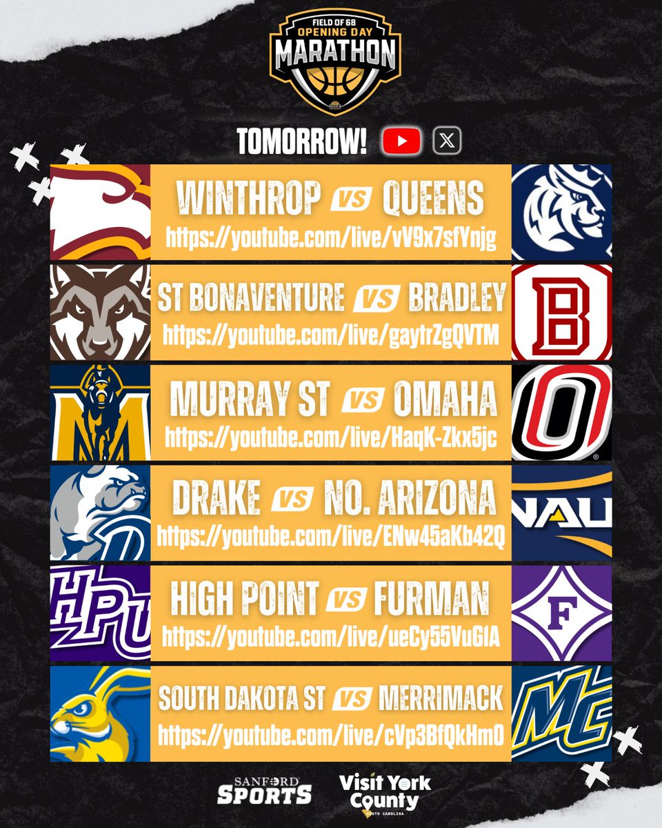 Wall-to-wall basketball. Exclusively on <a href="/TheFieldOf68/">The Field of 68</a>.

Your FULL schedule for tomorrow's Opening Day Marathon ⬇️⬇️