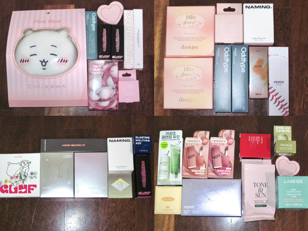 화장품 나눔

총 네박스 구성이고요
각각 한분씩 당첨자 선정 예정입니다
아래 원하시는 구성 알티해주시면 됩니다(중복 가능)