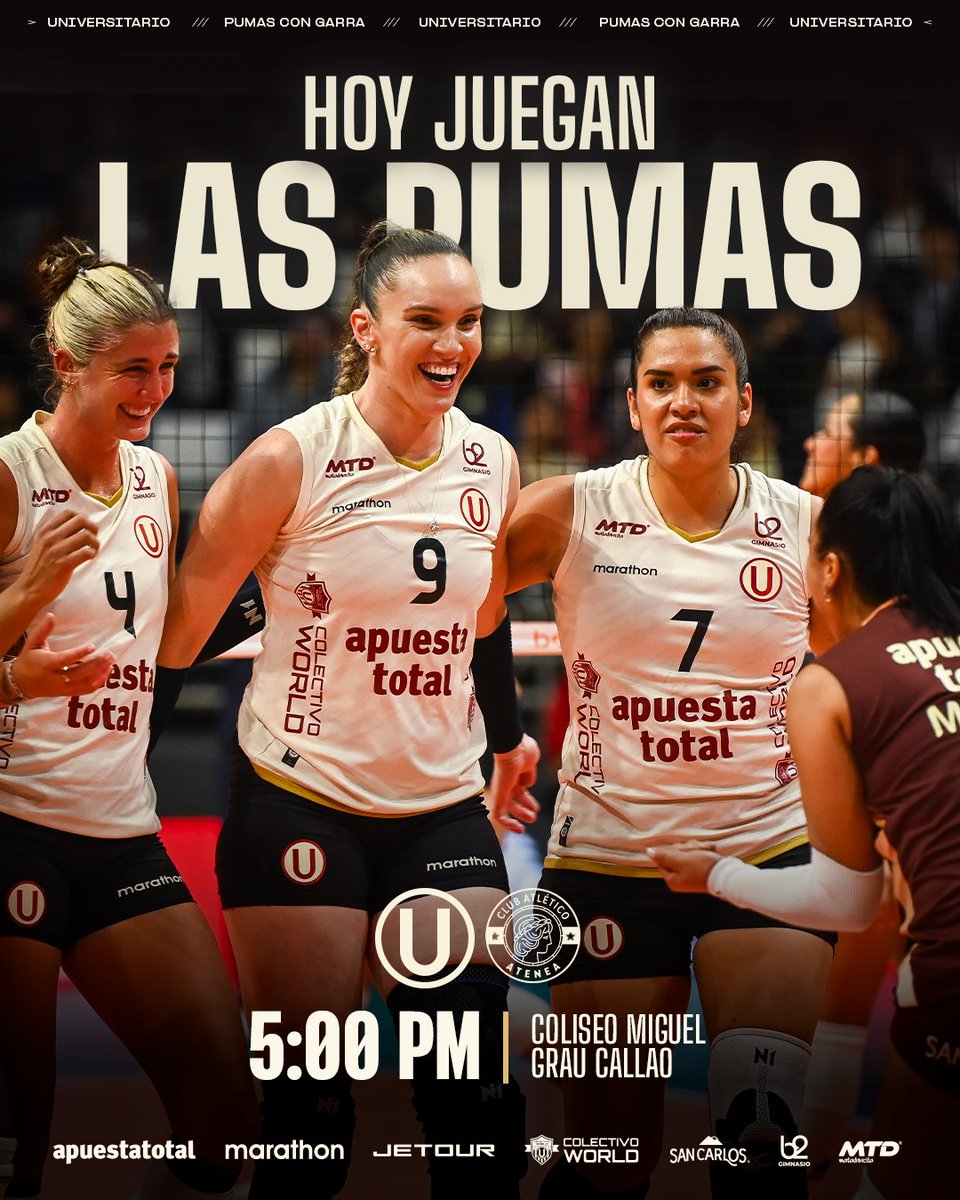 𝗛𝗢𝗬 𝗝𝗨𝗘𝗚𝗔𝗡 𝗟𝗔𝗦 𝗣Ⓤ𝗠𝗔𝗦 🔥 

🏐 𝘜𝘯𝘪𝘷𝘦𝘳𝘴𝘪𝘵𝘢𝘳𝘪𝘰 𝘷𝘴. 𝘈𝘵𝘦𝘯𝘦𝘢

🏆 𝘓𝘗𝘝

🏟️ 𝘊𝘰𝘭𝘪𝘴𝘦𝘰 𝘔𝘪𝘨𝘶𝘦𝘭 𝘎𝘳𝘢𝘶

⏰ 05:00 𝘱.𝘮.

#PumasConGarra
