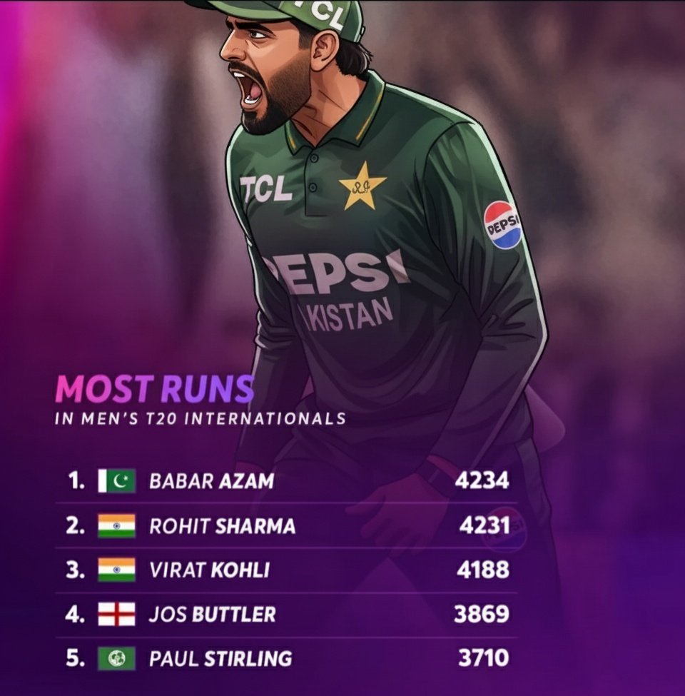 Most Runs In Men T20 International.
#BabarAzam𓃵 #ICCRankings #Mostruns #PakistanCricket