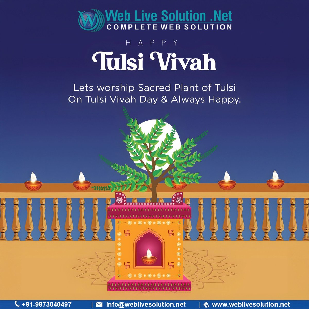 WebLiveSolutio1's tweet image. Let us honor the holy Tulsi plant and invite blessings of health, happiness, and prosperity into our lives. Wishing everyone a blessed and joyous Tulsi Vivah! #TulsiVivah #weblivesolutionllp#TraditionAndWellness #SacredCelebrations @followers