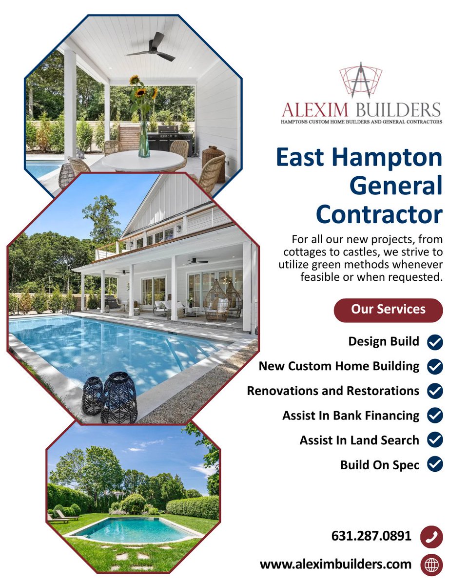 builders_alexim's tweet image. 🏗️ East Hampton General Contractor – Alexim Builders 🌿✨

From charming cottages to luxurious castles, every project we build reflects our commitment to quality, craftsmanship, and sustainability💚

#AleximBuilders #EastHampton #GeneralContractor =#LuxuryHomes #HamptonsBuilders