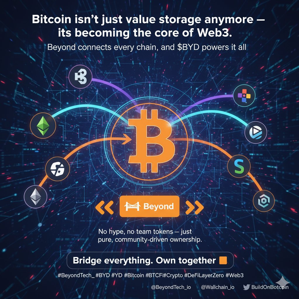 MetaOrbitHQ's tweet image. Bitcoin isn’t just value storage anymore — it’s becoming the core of Web3.

Beyond connects every chain, and $BYD powers it all.
No hype, no team tokens — just pure, community-driven ownership.
Bridge everything. Own together. 🌉🟧

#BeyondTech #BYD 
@beyond__tech   @wallchain
