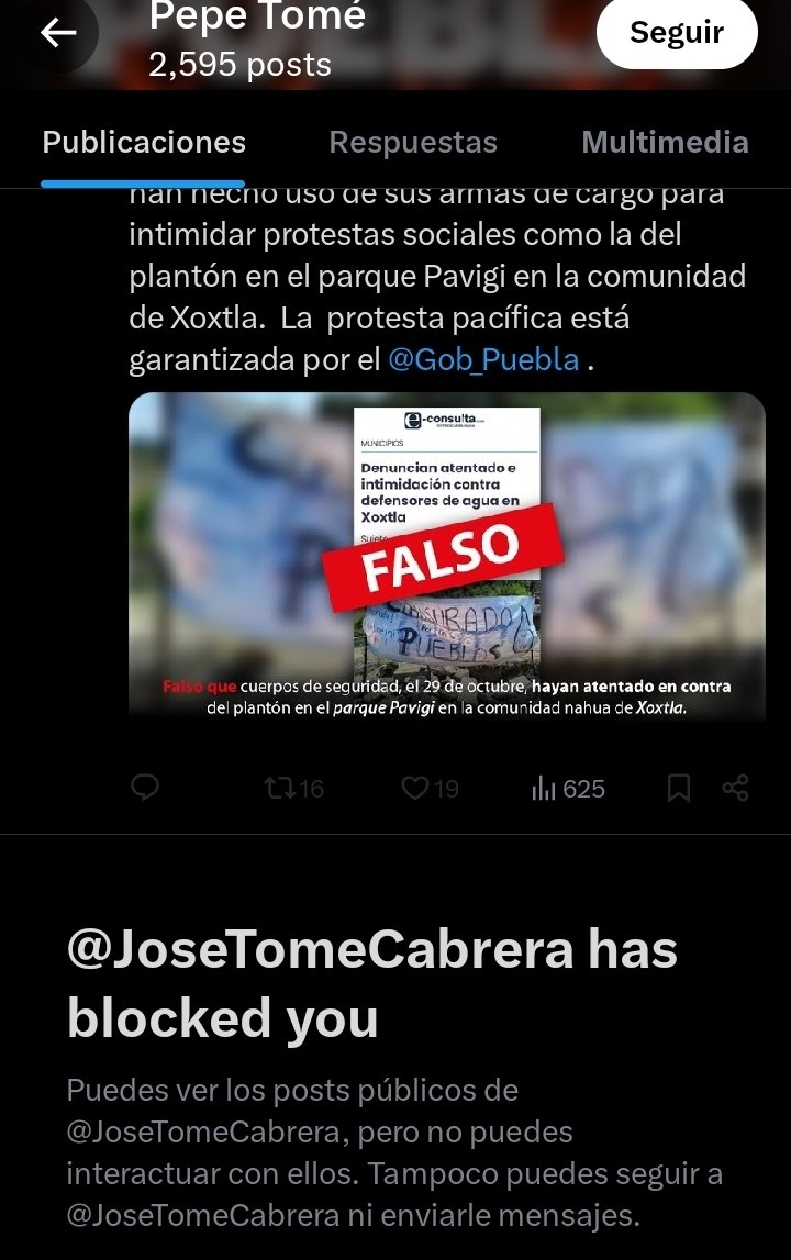 ¡Hipócrita doble moral! <a href="/JoseTomeCabrera/">Pepe Tomé</a> con una cara rebusna q hay libertad d expresión y segun C garantiza la protesta pacífica y con la otra bloquea a la opinión pública, pinché pecho suave no q muy profesional? <a href="/SICOMPue/">SICOM</a> <a href="/Gob_Puebla/">Gobierno de Puebla</a> <a href="/armentapuebla_/">Alejandro Armenta</a> <a href="/CazaBots4/">El Bot que opina</a> <a href="/ElProfesor2024/">Nacho de la Torre</a>