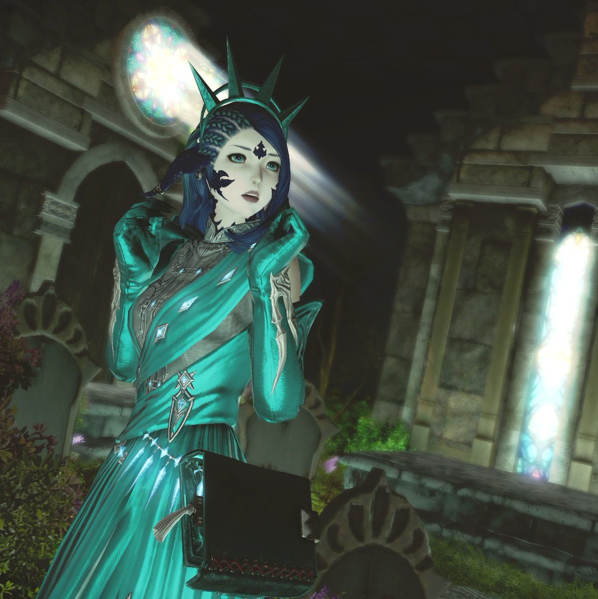 echocahouts's tweet photo. Lady Liberty had so much fun wandering at the FFXIV Tricks &amp; Treats community event yesterday!!! (May have gotten a fright in the graveyard...) 

Massive thank you to everyone involved in making such a phenomenal event happen!

#ffxiv #finalfantasyxiv #gpose #auraxaela #tat2025 https://t.co/8kJrHjkpGG