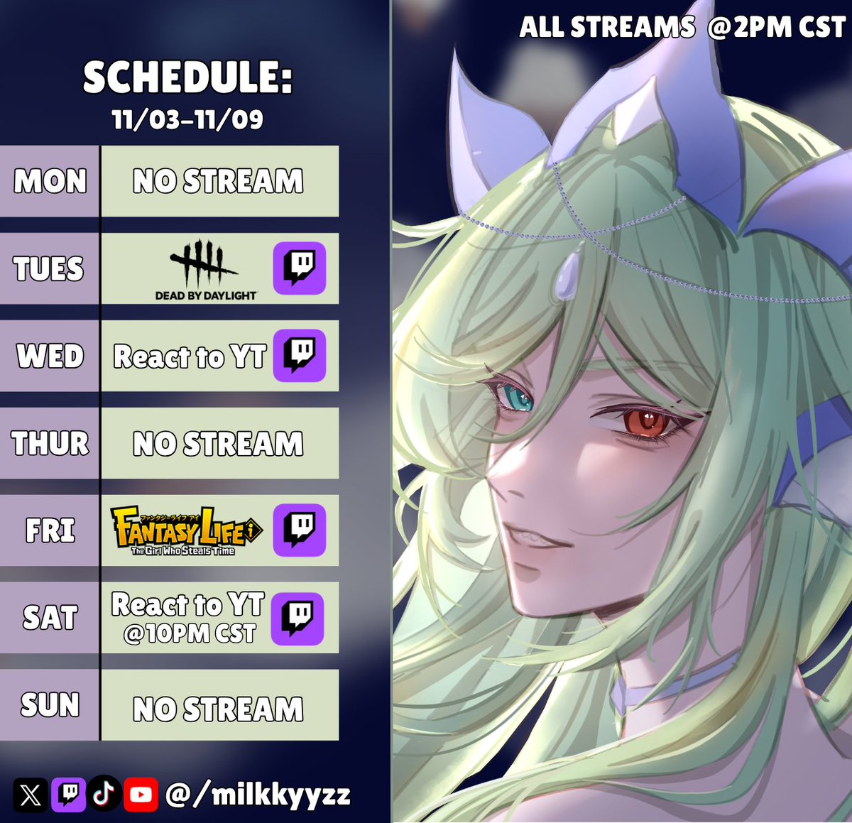 Milkkyyzz's tweet image. Schedule DROP! - 11/03-11/09

🌊GENERAL : #Milkkyyzz
🌊SFW : #MilkkyyzzArt
🌊NSFW : #milkkyyzzplus
🌊CLIPS : #Caughtmilkin4k
🌊MEMES : #Milkkyyzzpain

🎨 @/xayahriii
