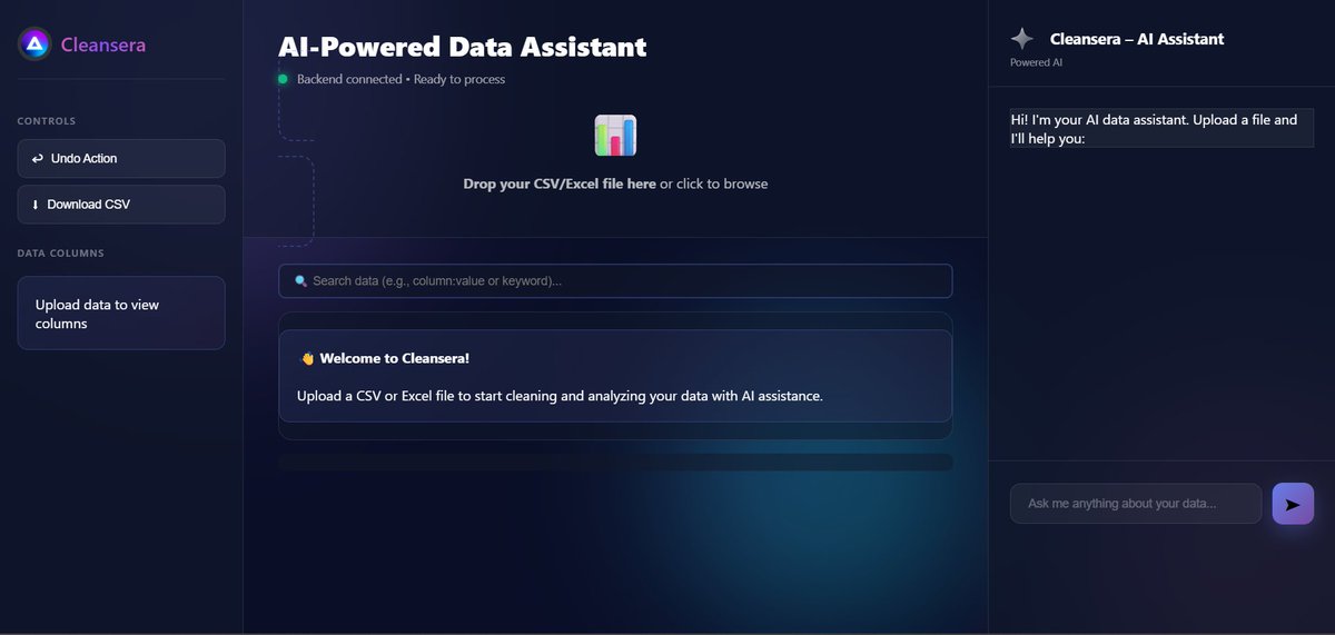 DevSparks__'s tweet image. Introducing Cleansera – Your AI-Powered Data Assistant!
Transform messy datasets into actionable insights effortlessly.
Upload your CSV/Excel files
Clean, analyze & visualize with AI
Perform update, delete & all analyst operations with ease.
#DataAnalytics #AI #Python #Flask