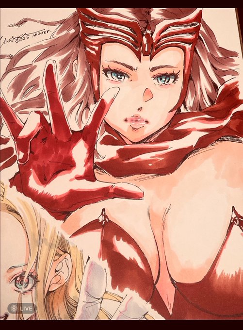 ジャパコミ関連で合同色紙が依頼が回ってきたので描かせていただきました〜。
配置は右上で、キャラはスカーレットウィッチでした。他の作家の方の絵も楽しみです^_^ 