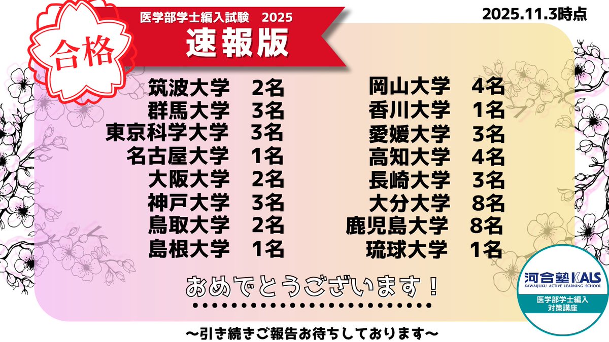 河合塾　医学部受験対策　医学部学士編入試験 公式】河合塾KALS 医学部学士編入 対策講座 on X