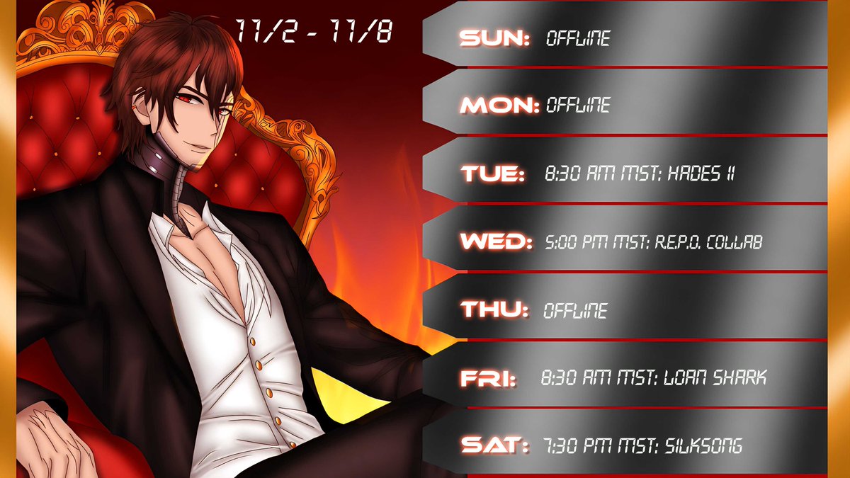 Schedule 11/1 - 11/8    
       
Watch the Stream: twitch.tv/vertex_vt   
      
Tags: #VTuberUprising #vtuber #streamer #twitch #vtubing