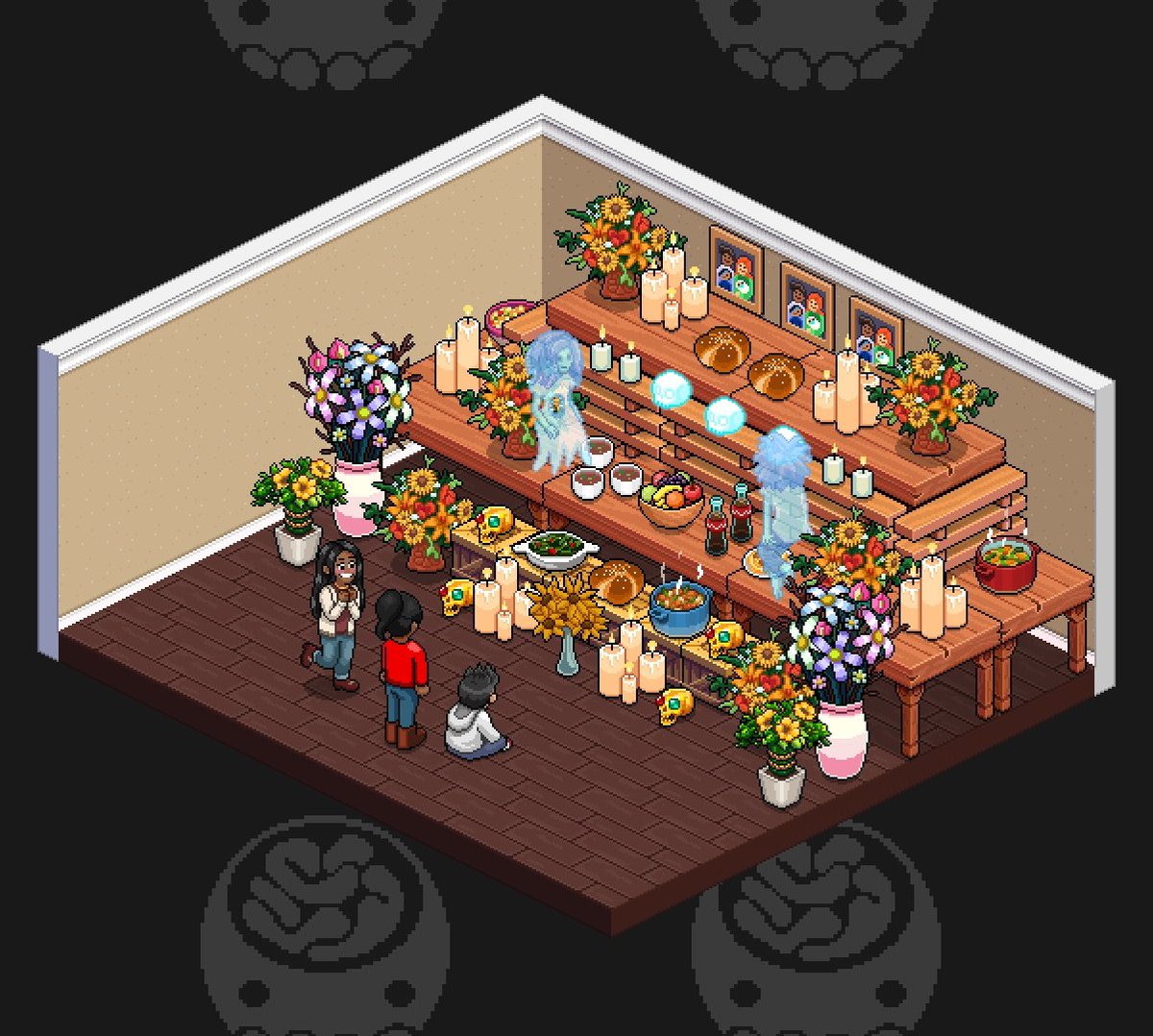 dafylaurel's tweet photo. Today (and tomorrow) is "Día de los muertos" [Day of the dead] in my country, so I tried to do an ofrenda in #TuberSimulator 🤗 
#ShareMyTuberRoom
IGN: DaffyDos https://t.co/E0FmapfSgj