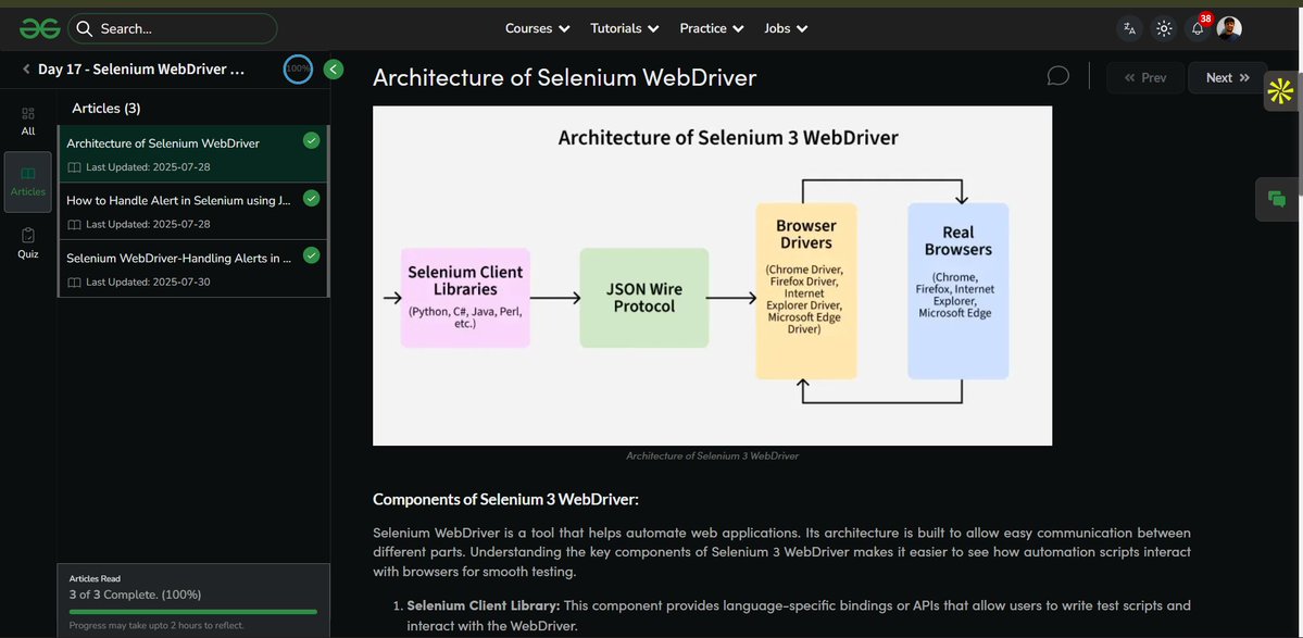 Dhyeychauhan3's tweet image. Day 17 of my #SoftwareTesting SkillUp Journey with
@geeksforgeeks 🚀
Focused on #SeleniumWebDriver today
Learned Selenium WebDriver Architecture
Practiced handling alerts using Python scripts
#skillupwithgfg & #nationskillup
NationSkillUp Course 🔗 lnkd.in/gMiiW3_n