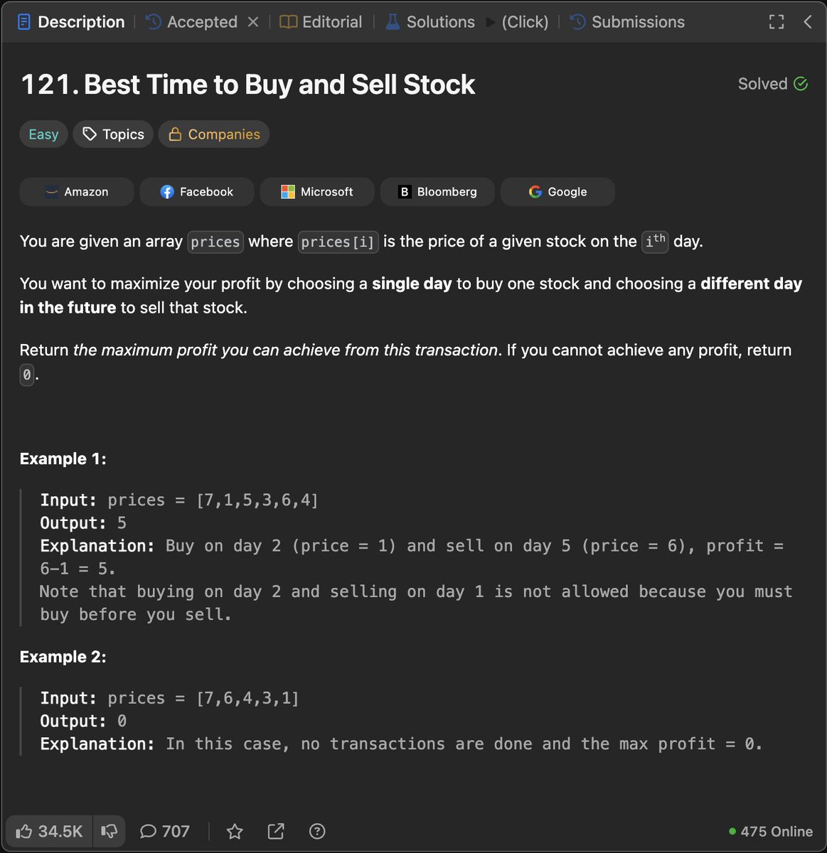 _iamganesh_'s tweet image. Day 04 : Best Time to Buy and Sell Stock ✅
Solved one of the most popular DSA problems today.
Learnt how to track minimum prices and maximize profit efficiently using a single pass (O(n)).
#100DaysOfCode #DSA #ProblemSolving