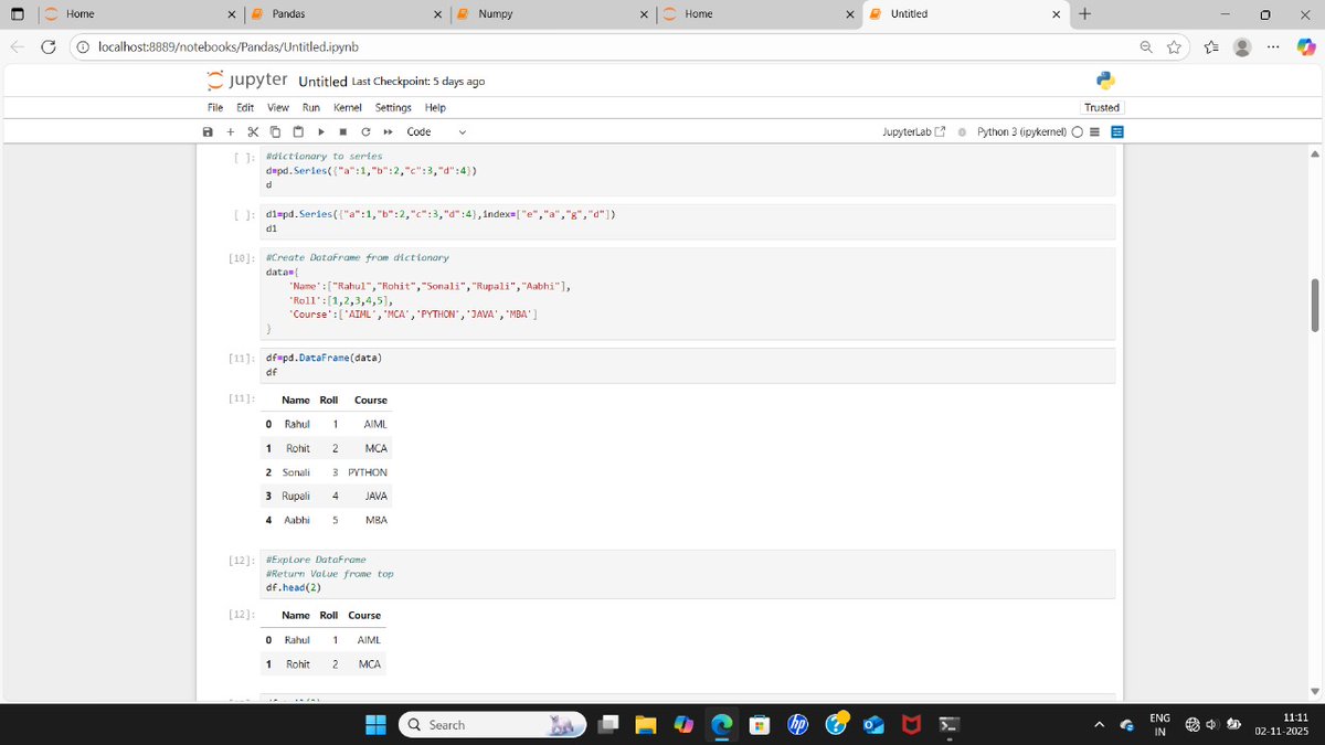 Sonali_Gupta070's tweet image. Day 23
🔹Today I learned how to create random number arrays, concatenate arrays, and perform horizontal & vertical stacking in NumPy.Also got introduced to the Pandas library — excited to explore data manipulation! 🐼💻
#100DaysOfCode
#zigbee