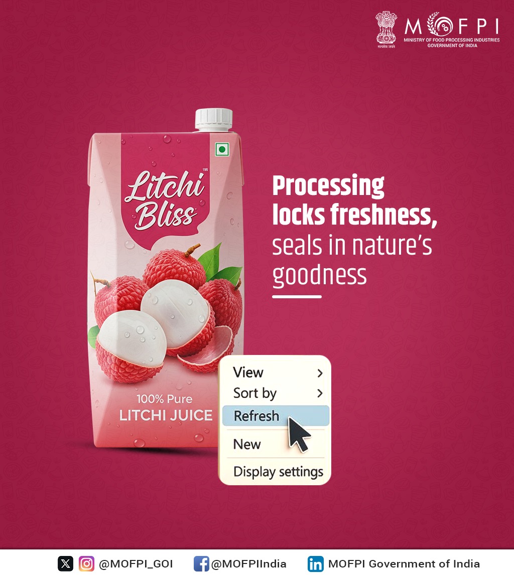 MOFPI_GOI's tweet image. Looking for a moment of Refresh?

Processing locks the tropical freshness and seals in nature&apos;s goodness of delicious Litchi Juice, making it easy to enjoy anytime.

#Refresh #GoodnessSealed #MOFPI