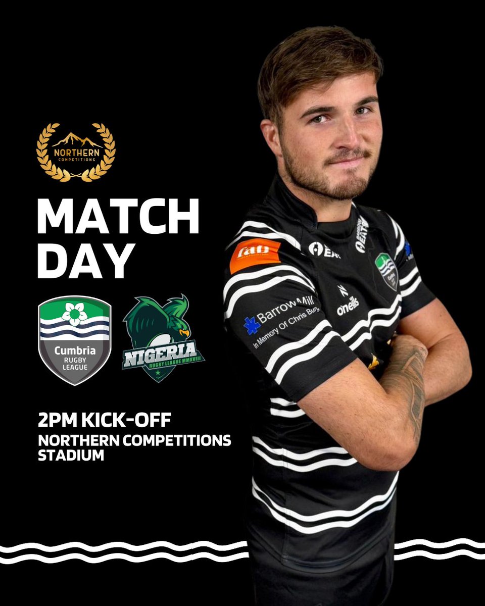 BarrowRaiders's tweet image. Matchday for Cumbria! ⚫

🆚 @NigeriaRL
🏟️ Northern Competitions Stadium
⏰ 2pm kick-off

🎟️ cstu.io/9edfdb