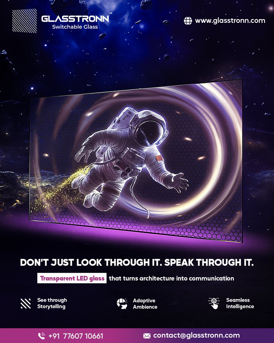 glasstronn's tweet photo. Transform glass into a storytelling medium with Glasstronn Transparent LED Glass — where architecture meets communication, creating immersive, intelligent, and dynamic displays.

#glasstronn #transparentled #ledglass #transparentdisplay #smartglass #switchableglass https://t.co/Y6kP80OQ9u