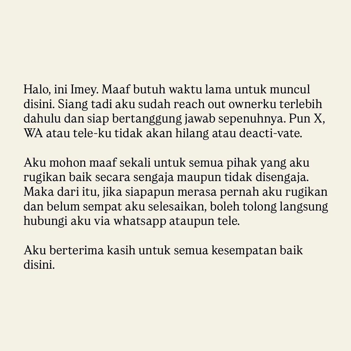 imey, GARANSI CHAT WA ATAU TELE tweet media