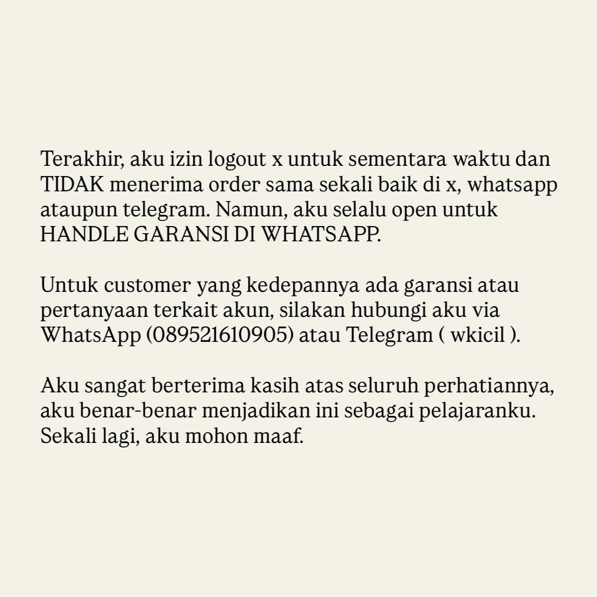 imey, GARANSI CHAT WA ATAU TELE tweet media